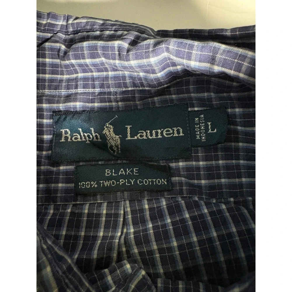 Polo Ralph Lauren Blake Shirt Mens Large Blue Plaid Button Up Cotton‎